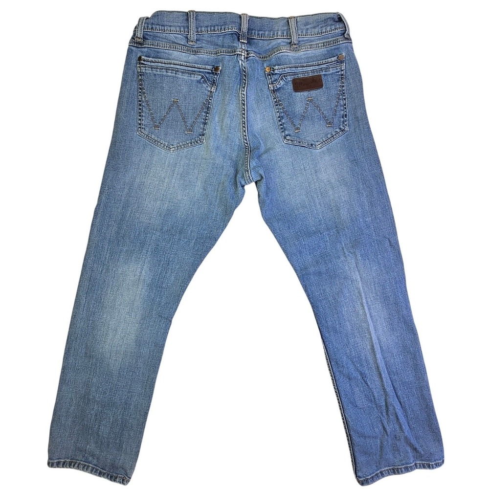 Wrangler Retro Mens Slim Straight Medium Wash Blue Denim Jeans 35x29.5